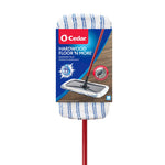 O-Cedar Hardwood Floor 'N More mop head displayed with retail cardboard label and red handle