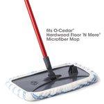 O-Cedar mop head attached to red handle on white background with product text