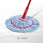 O-Cedar MicroTwist MAX mop head spread flat on white tile showing 18 inch width measurement