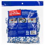Rear of O-Cedar RinseClean refill package with use instructions, barcode and company information