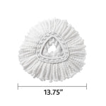 Isolated product image of a white O-Cedar replacement microfiber mop head with 13.75" measurement graphic
