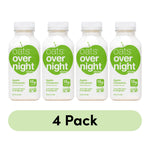 four white bottles of oats overnight apple cinnamon shake arranged in a row with 4 pack label below