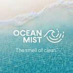 Ocean Mist themed graphic showing aerial shoreline and text reading ‘OCEAN MIST The smell of clean.’