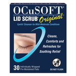 OCuSOFT Lid Scrub Original retail box showing branding, eyelid photo and '30 individually wrapped pre-moistened pads' text