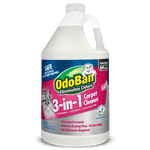 Single white gallon jug of OdoBan 3-in-1 carpet cleaner concentrate with branded pink and blue label