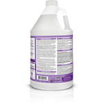 Rear view of an OdoBan lavender disinfectant gallon showing detailed product directions, barcode, and manufacturer information on the label.
