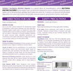 Close-up of product label with directions for use, safety precautions and company contact details on OdoBan packaging