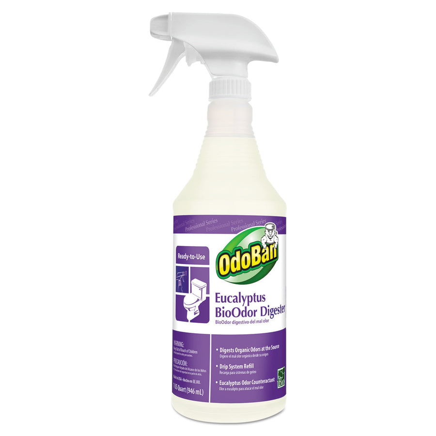 OdoBan eucalyptus BioOdor Digester ready-to-use spray bottle with purple label on white background