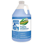 One-gallon translucent jug of OdoBan Fogging Deodorizer concentrate with blue product and labeled front panel.