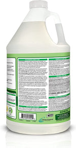 Close-up rear view of an OdoBan gallon jug showing detailed usage directions, precaution panel and barcode.