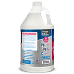 Rear view of a white OdoBan gallon showing safety precautions, usage icons and concentrate '64 gallons' label