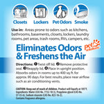 Informational panel from OdoBan packaging listing uses, directions and a headline that says Eliminates Odors & Freshens the Air.