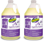 Two gallon jugs of OdoBan Ready-to-Use Lavender Liquid Air Freshener with purple label and yellow liquid.