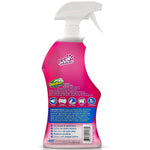 Rear view of OdoBan Pet Oxy Stain Remover spray bottle showing product information, icons and usage directions