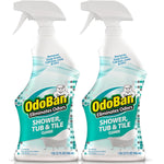 Two OdoBan Shower, Tub & Tile spray bottles side-by-side with teal label and white trigger tops