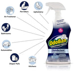 Single OdoBan Night Ice spray bottle with icons showing uses like kitchens, bathrooms, and upholstery.