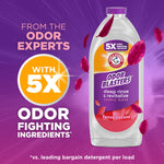 Product-focused ad showing ARM & HAMMER Odor Blasters bottle and 'with 5X odor fighting ingredients' badge on purple background
