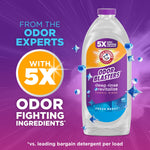 ARM & HAMMER Odor Blasters bottle with circular 5X badge and text about odor fighting ingredients on purple burst
