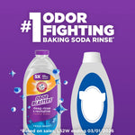 Promotional graphic showing ARM & HAMMER Odor Blasters bottle beside a stylized detergent bottle and bold odor-fighting claim