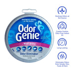 Front label of Odor Genie Wild Berry with product name and four vertically arranged feature icons at right