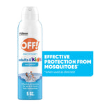 Tall OFF! adults & kids aerosol can with blue callout stating effective protection from mosquitoes