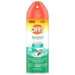 Tall OFF! Backyard FamilyCare smooth & dry aerosol repellent can with orange cap and green label showing backyard illustration