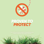 Graphic icon of a mosquito with a prohibition circle above grass and bold text reading 'Proven to Protect'