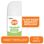 White OFF! Botanicals spray bottle with green label and orange logo, product callouts on white background