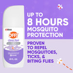 OFF! Clean Feel insect repellent bottle on purple background with text promoting up to 8 hours mosquito protection