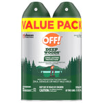 Two-pack aerosol value pack of OFF! Deep Woods insect repellent with yellow “VALUE PACK” band and forest illustration on cans.