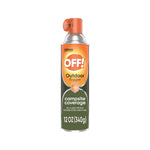 Single tall aerosol can of OFF! Outdoor fogger with orange cap and campsite coverage label on white background.