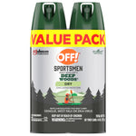 Two-can OFF! Sportsmen Deep Woods Dry insect repellent value pack with yellow 'VALUE PACK' band and product label artwork