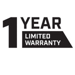 Black and white graphic reading "1 Year Limited Warranty" with a bold numeral one and block text layout.