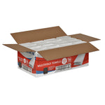 Open cardboard case showing individually wrapped Marathon multifold towel packs inside labeled red and white box