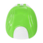 Top view of open light green and white shell-shaped retainer case showing interior cavity and hinge