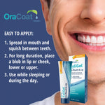 Close-up lifestyle graphic of smiling lower face with application instructions text and small XyliGel tube and box overlay