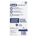 Back of Oral-B Advanced Clean toothbrush package with product features, brand logo, barcode and usage info
