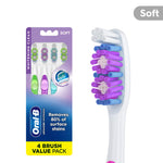 Oral‑B Advanced Whitening toothbrush pack with four colorful soft-bristle manual brushes and close-up brush head