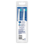 Rear view of Oral-B blister packaging showing two replacement brush heads in clear plastic with product text panel and barcode.