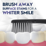 Oral-B brush head brushing over teeth illustration with headline 'Brush away surface stains for a whiter smile'.