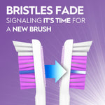Graphic comparing two Oral‑B brush heads with text about bristles fading to signal replacement