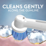 Illustration of an Oral‑B round electric brush head gently cleaning along the gumline with explanatory text. 