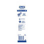Back of Oral‑B EasyClean battery powered toothbrush retail packaging showing feature icons, text and barcode on white card.