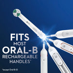 Graphic showing an Oral‑B brush head fitting multiple rechargeable handle styles with accompanying fit claim.