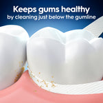Close-up graphic of floss cleaning just below the gumline on teeth with headline about keeping gums healthy