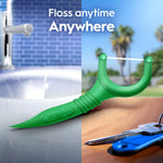Green Oral‑B floss pick shown over split lifestyle background with sink and keys, text about flossing anywhere