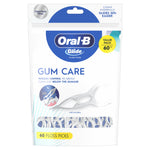 Front-facing pouch of Oral-B Glide Gum Care floss picks with clear window showing white picks and value pack label