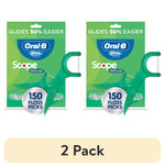 Two green Oral‑B Glide Scope Outlast floss picks packages shown side by side with a large floss pick overlay