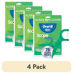 Four green Oral-B Glide Scope Outlast floss pick pouches with a large green floss pick and '75 floss picks' badge
