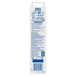 Back of Oral-B toothbrush blister pack showing product information, instructions and barcode in blue text